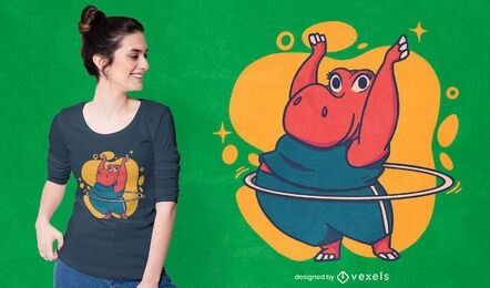 Diseño de camiseta de hipopótamo hula hoop