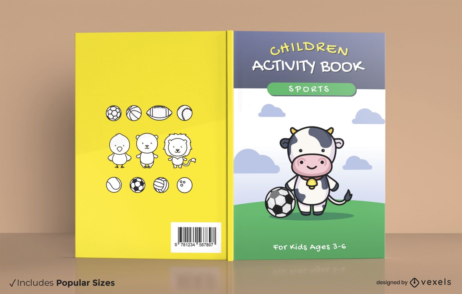 Design da capa do livro de atividades esportivas infantis