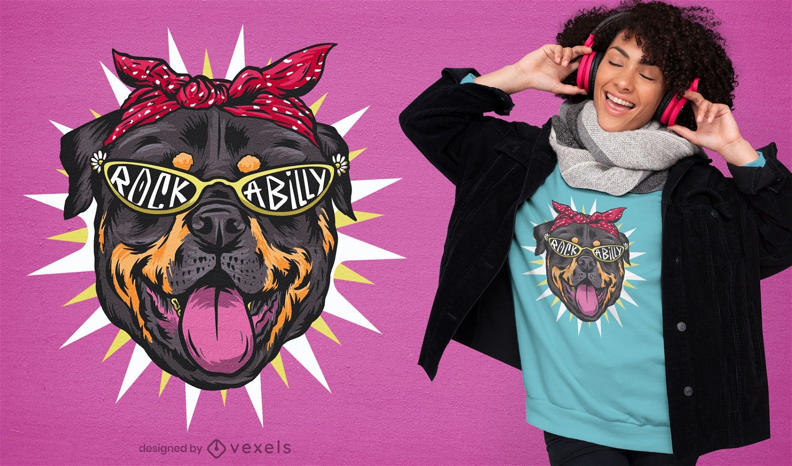 Design de t-shirt Rockabilly Rottweiler para c?es