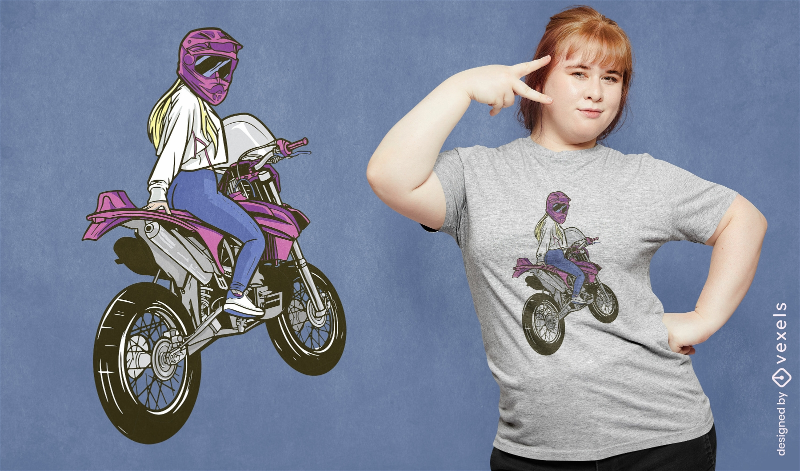 Design de camiseta de mulher loira de motocross