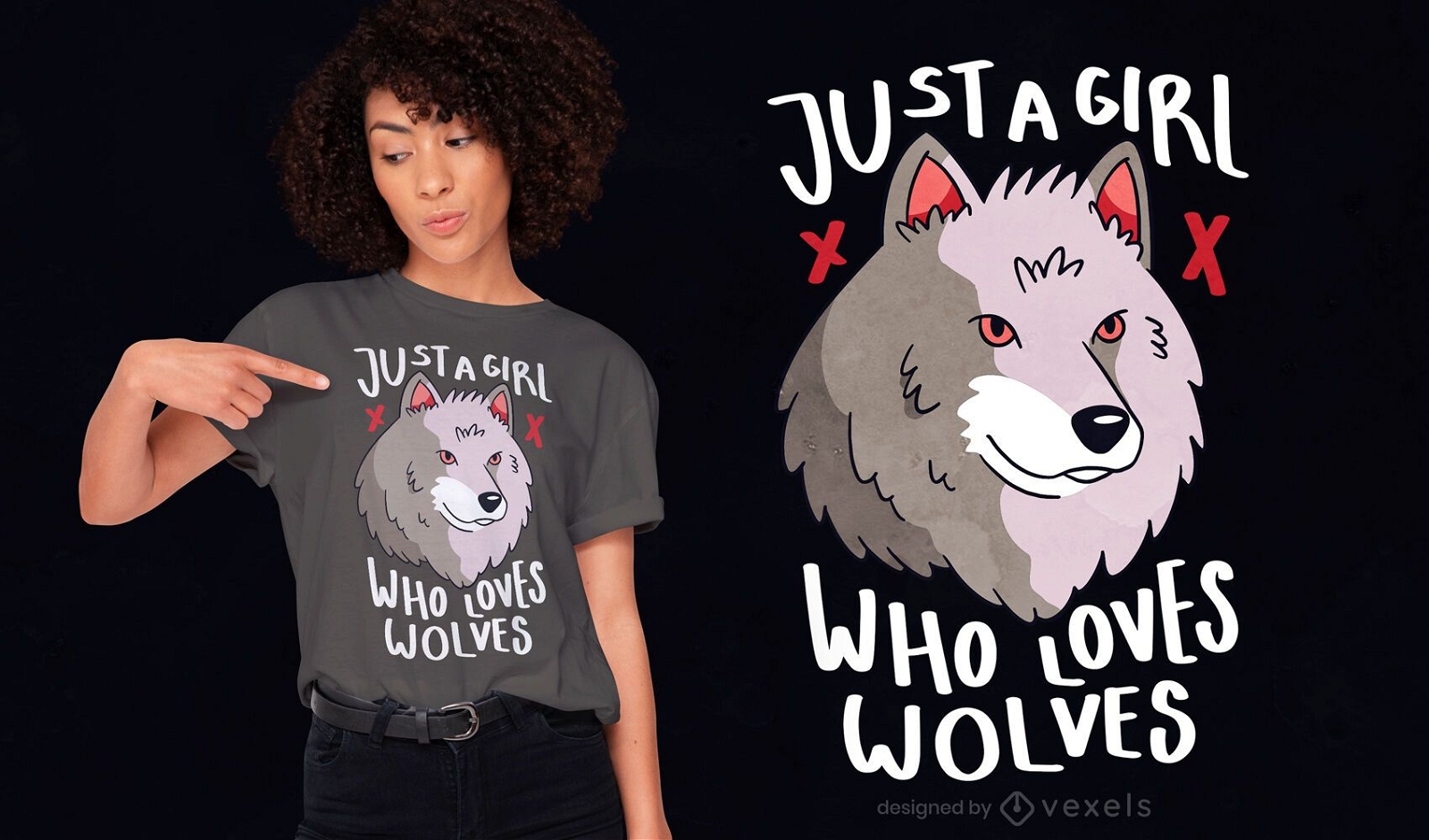 Garota que adora o design de camisetas de lobos