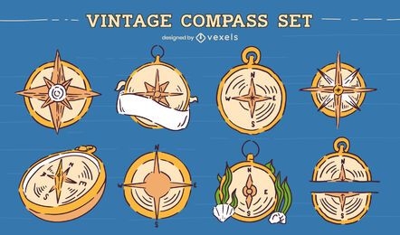 Vintage compass illustration set