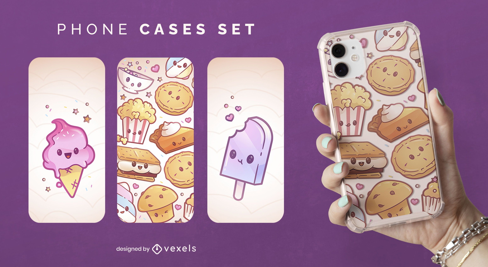 Juego de fundas para teléfono con dulces kawaii