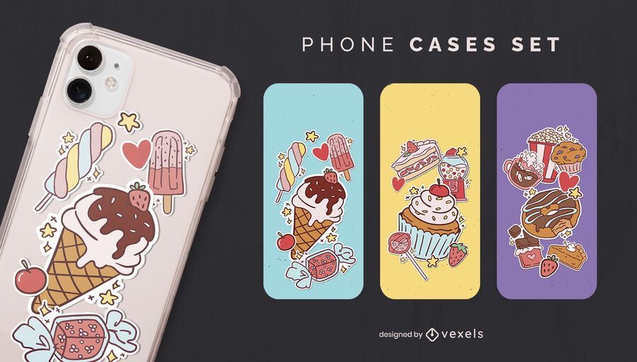 Juego de fundas para teléfono con postres adhesivos Juego de fundas para teléfono con postres adhesivos