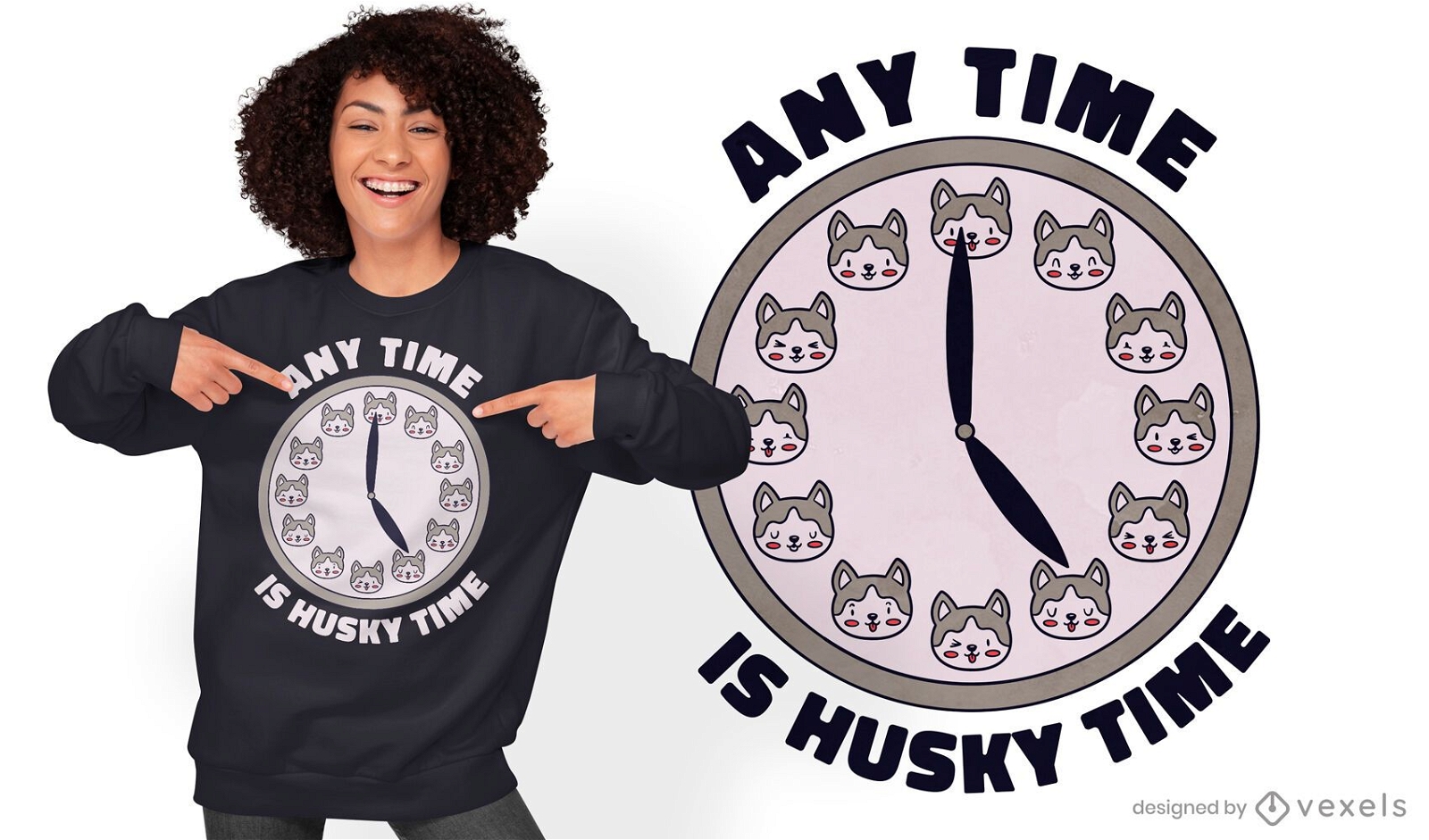 Siberian husky dog time t-shirt design