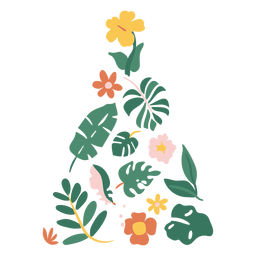 Tropical leaves elements christmas tree flat PNG Design