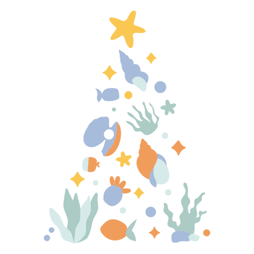 Sea elements flat christmas tree  PNG Design