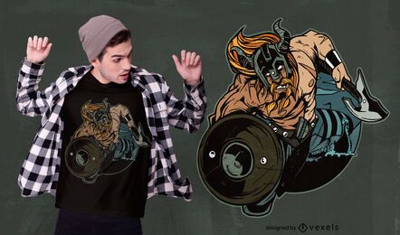 Viking com design de camiseta com escudo