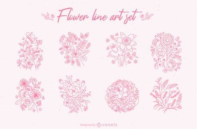 Conjunto de arte de línea de flores