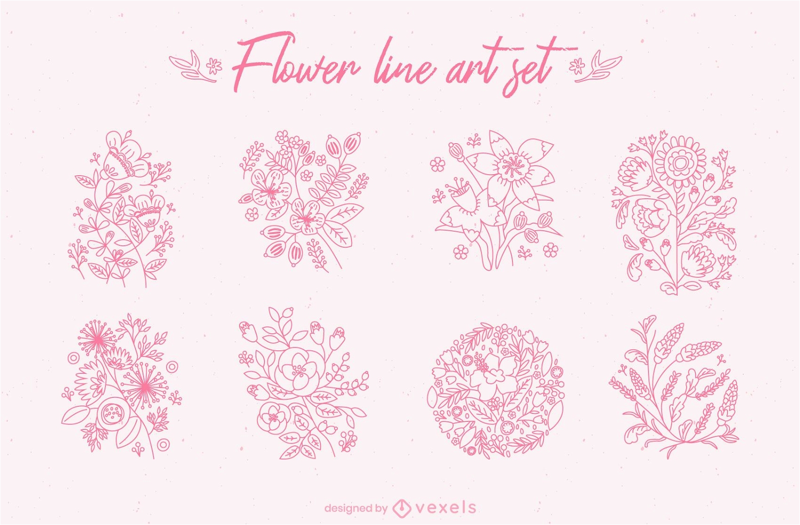 Conjunto de arte em linha de flores