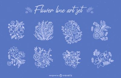 Flower bouquets line art set