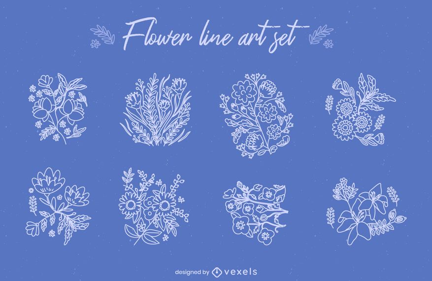 Conjunto de arte de línea de ramos de flores. Conjunto de arte de línea de ramos de flores.