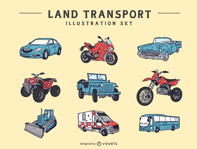 Land transport illustration set Land transport illustration set