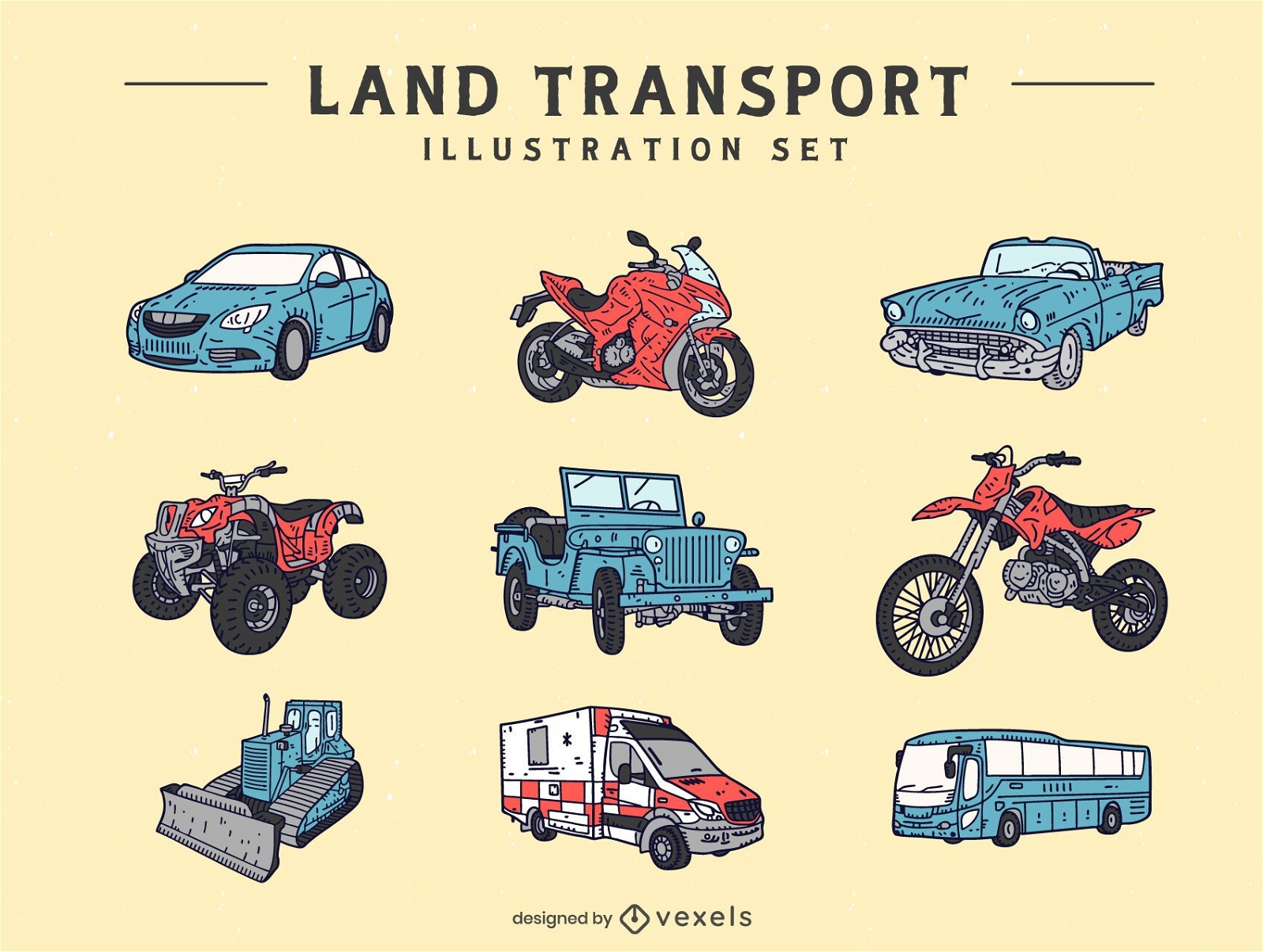 Landtransport-Illustrationsset