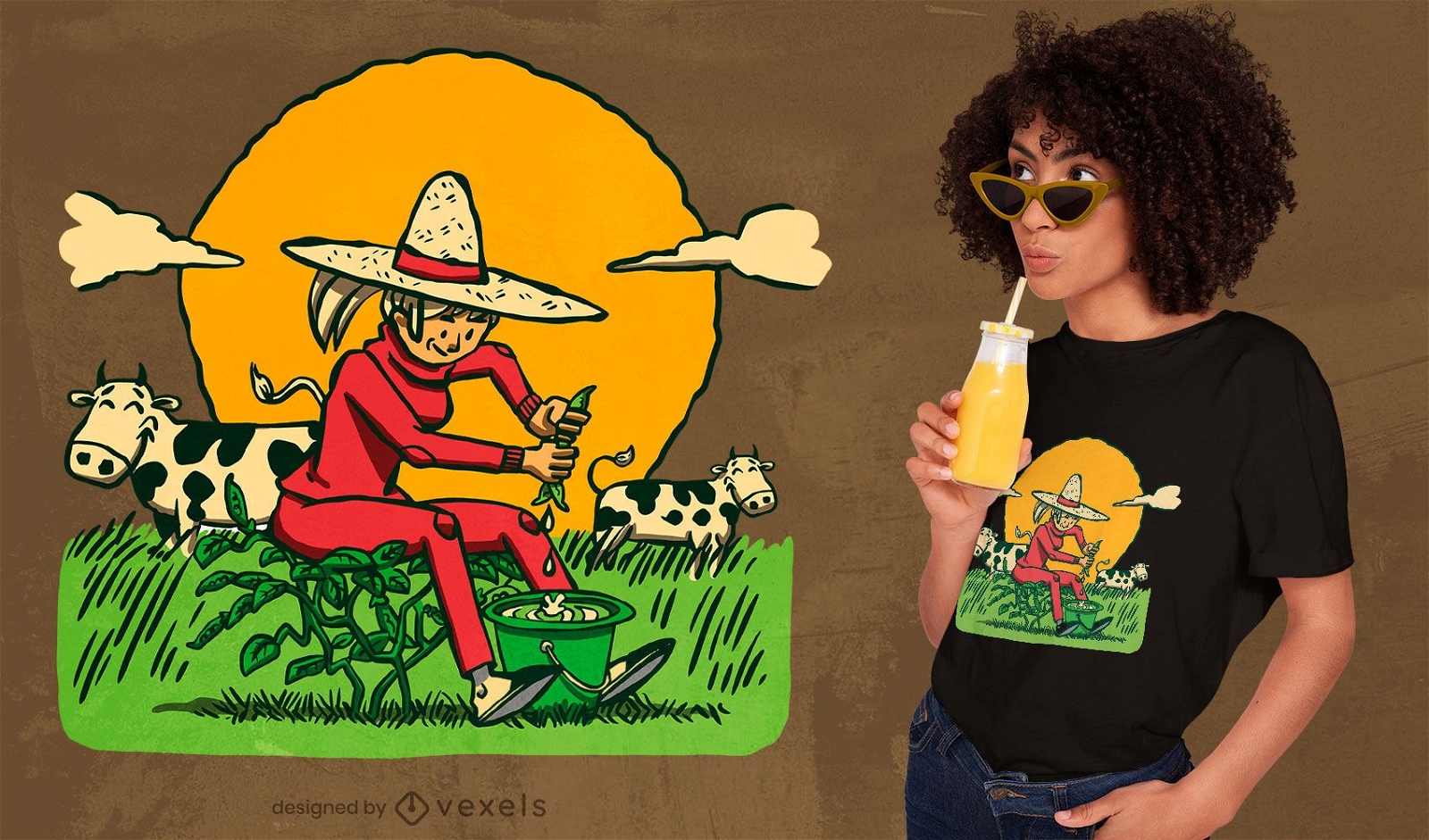 Landwirt, der Sojabohnen-T-Shirt Design melkt