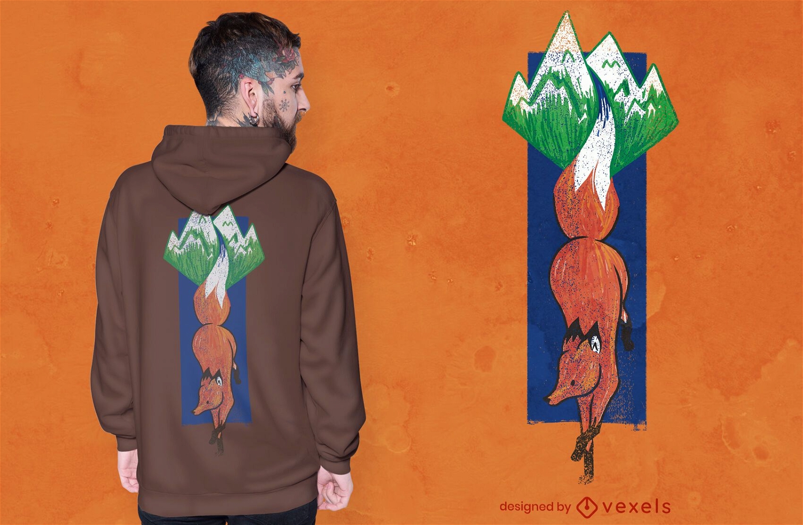 Design de camiseta com paisagem de raposa da montanha