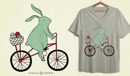 Design de camiseta de coelhinho da Páscoa andando de bicicleta