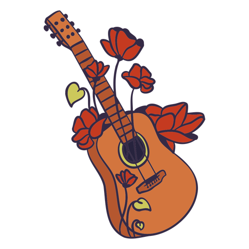 Guitarra con ilustración de rosas Diseño PNG