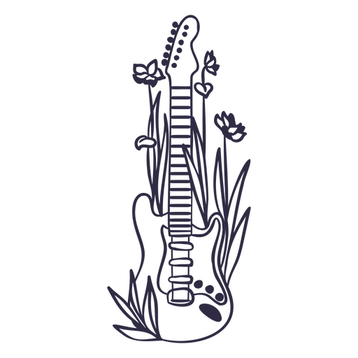Electric guitar with stroke flowers PNG Design