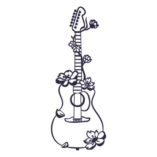 Folk guitar with flowers stroke PNG Design