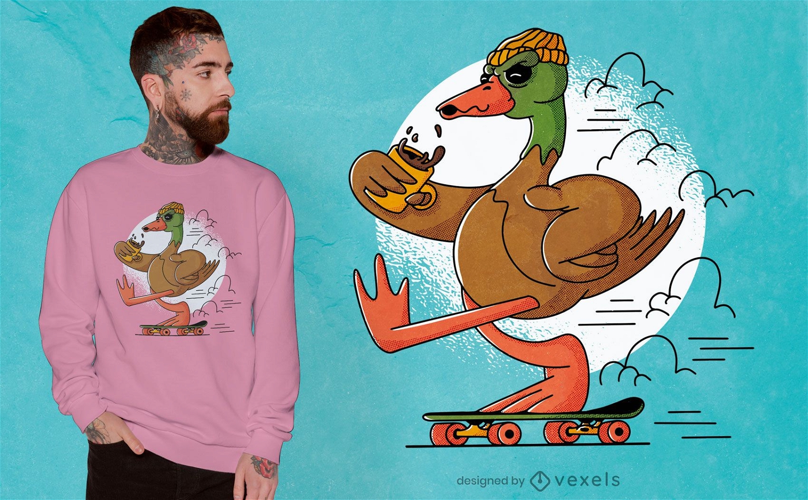 Skater duck urban t-shirt design