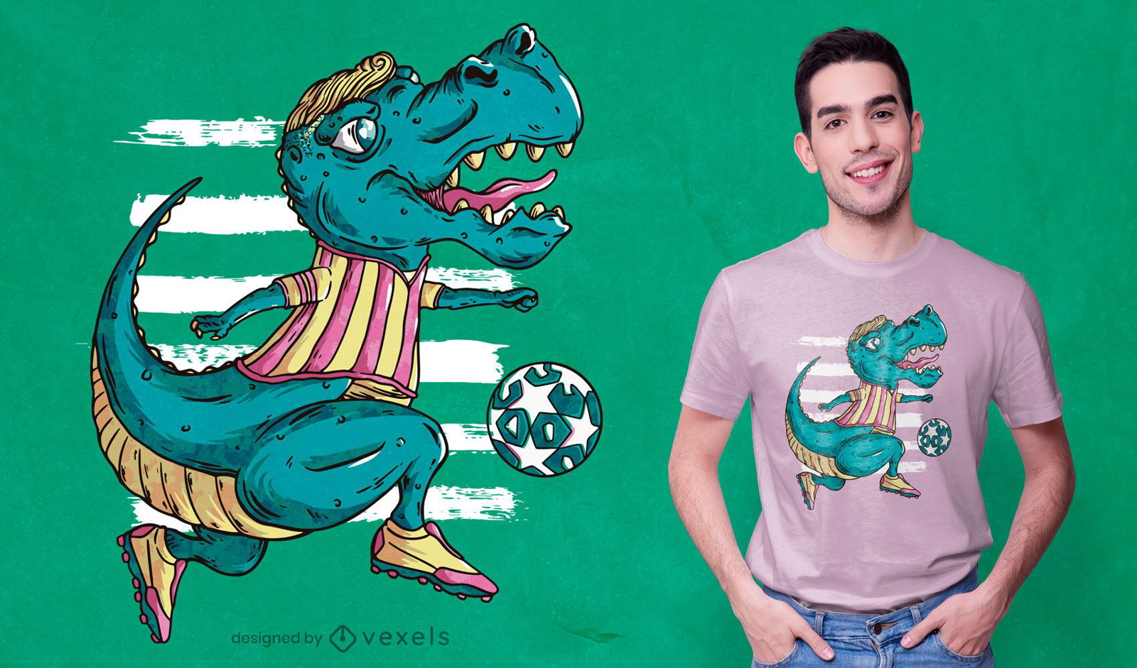 T-rex jugando dise?o de camiseta de f?tbol.