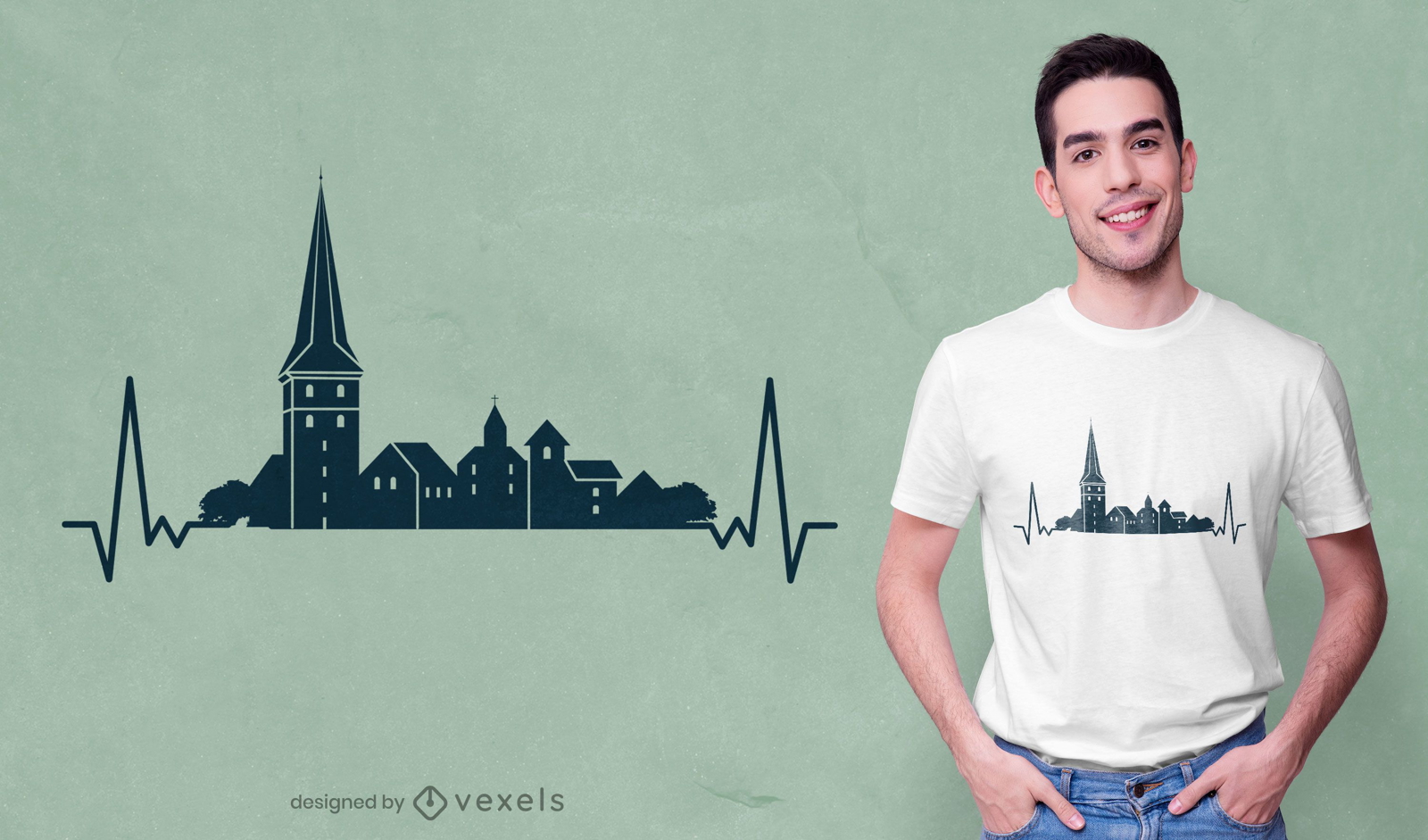 Herzschlag Skyline Gebäude T-Shirt Design