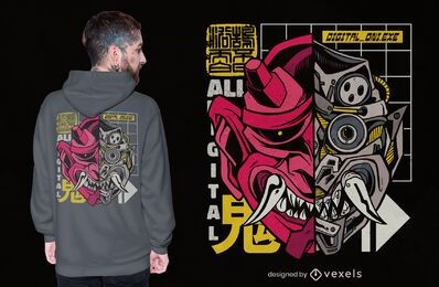 Diseño de camiseta Oni Japanese demon cyborg