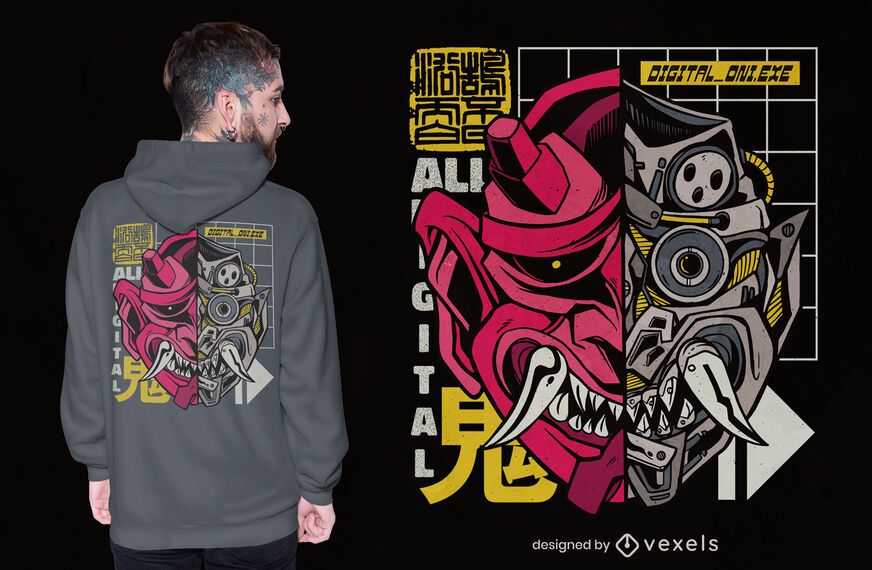 Oni Japanese demon cyborg t-shirt design Oni Japanese demon cyborg t-shirt design
