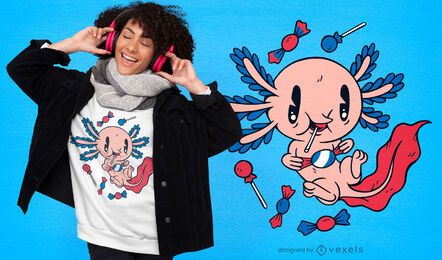 Axolotl Süßigkeiten Cartoon T-Shirt Design