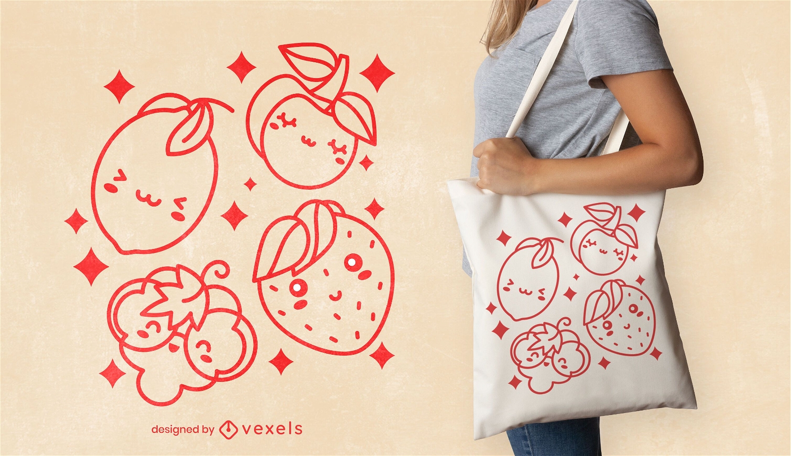 Design de sacola de frutas kawaii