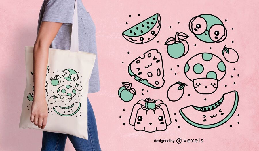 Kawaii food tote bag design Kawaii food tote bag design