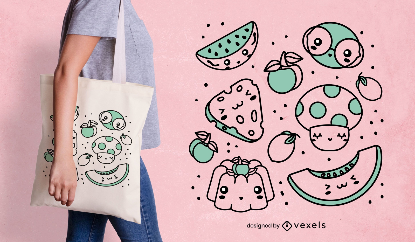 Diseño de bolsa de comida kawaii