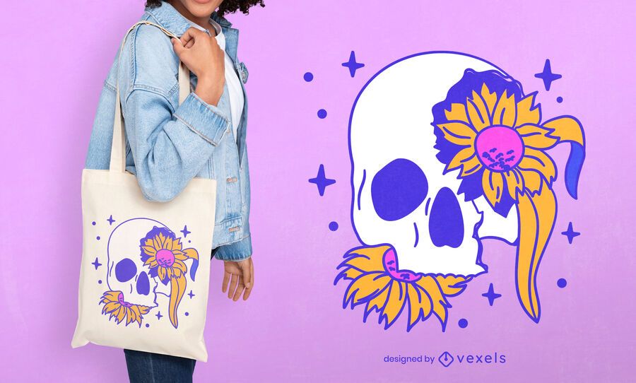Diseño de bolso de mano con calavera floral Diseño de bolso de mano con calavera floral
