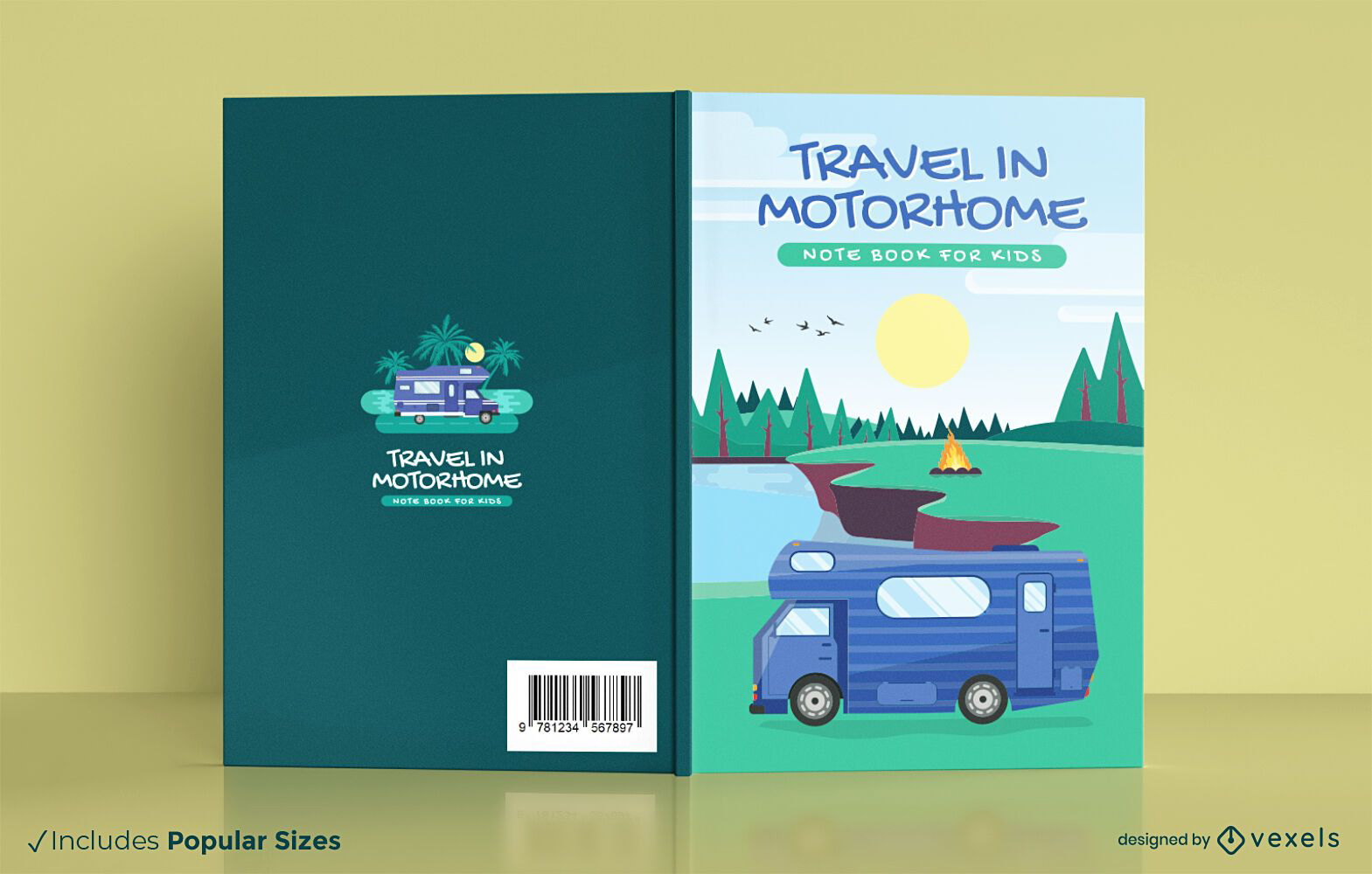Design da capa do notebook para autocaravana de viagens