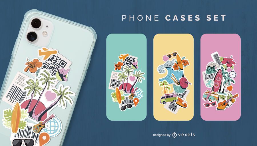 Tropical collage phone case set Tropical collage phone case set