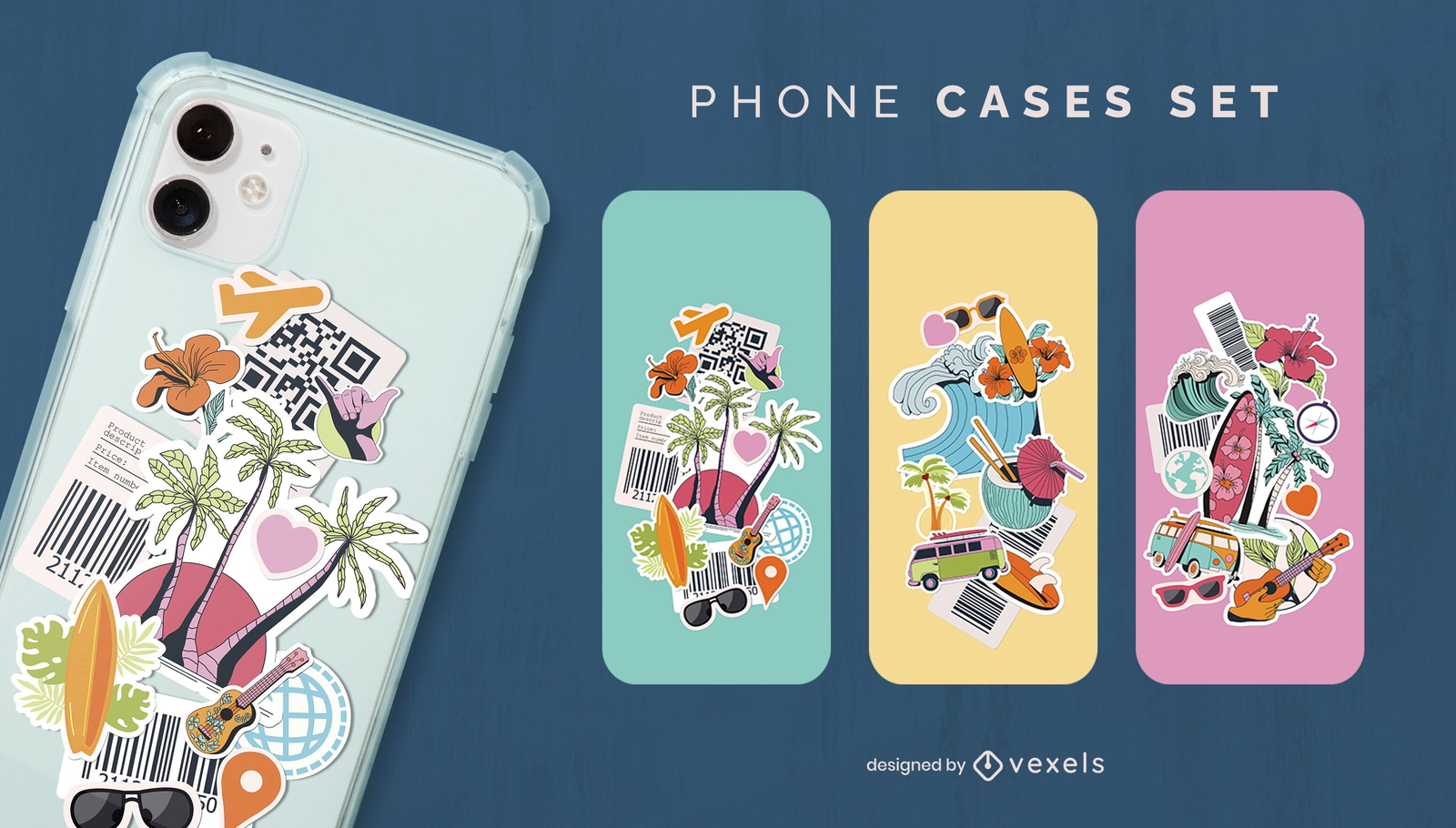 Juego de fundas para teléfono con collage tropical