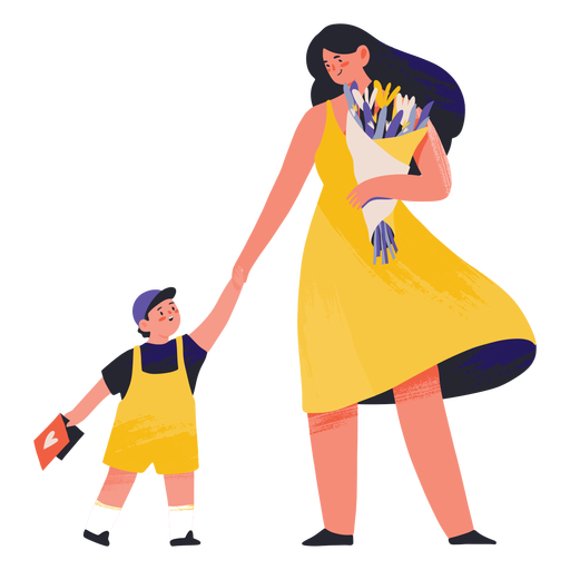 Mãe com flores e filho semi-plano Desenho PNG