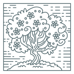 Tree with flowers stroke PNG Design