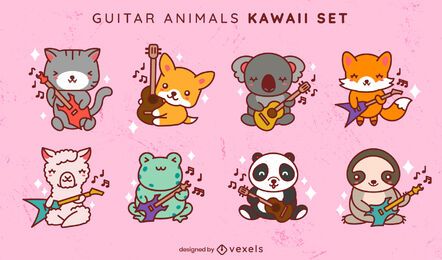 Set de animales de guitarra kawaii