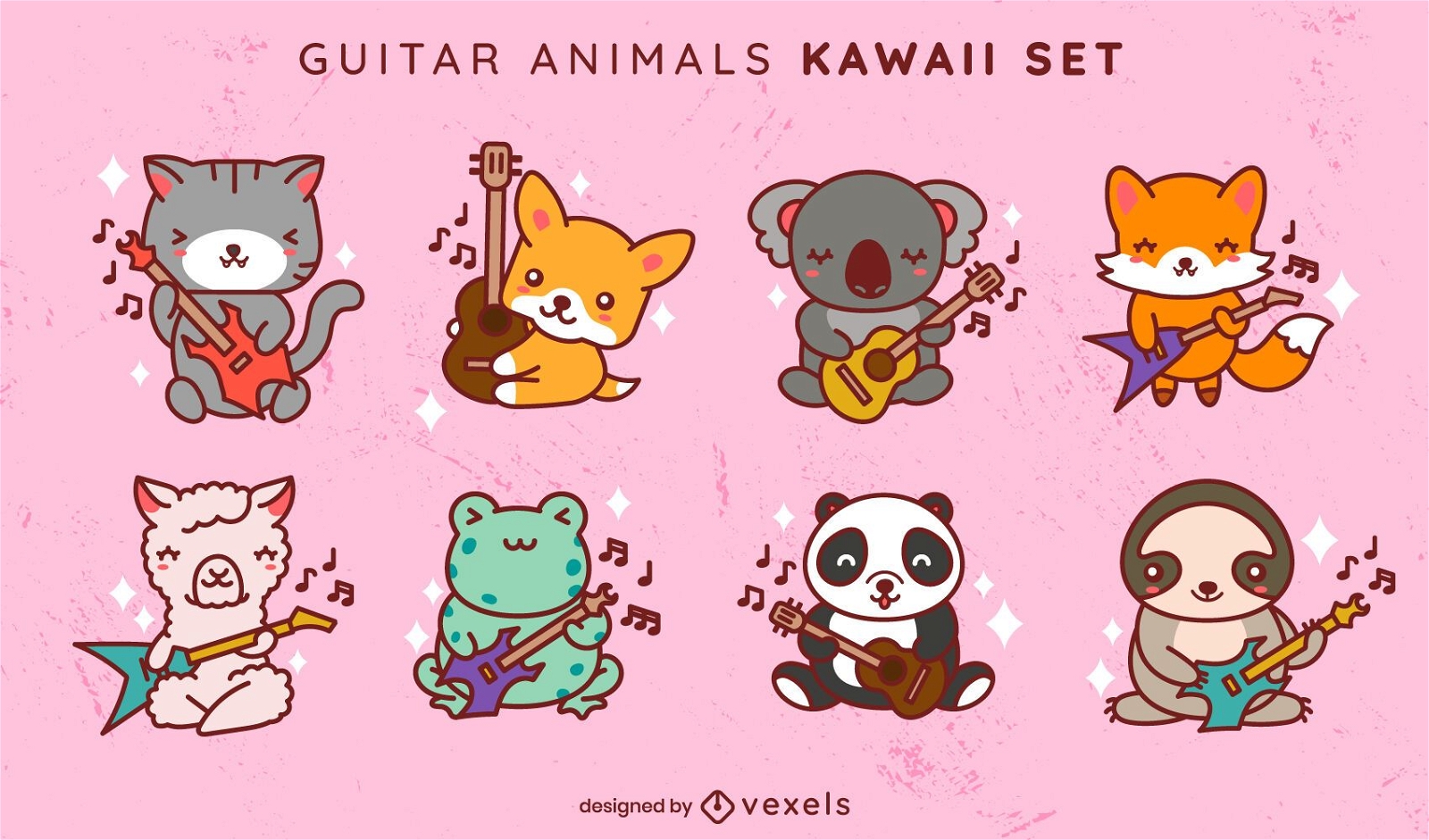 Conjunto de animais de guitarra kawaii