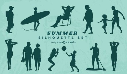 Summer people silhouette set