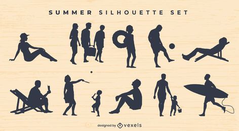 Strand Menschen Silhouette gesetzt Strand Menschen Silhouette gesetzt