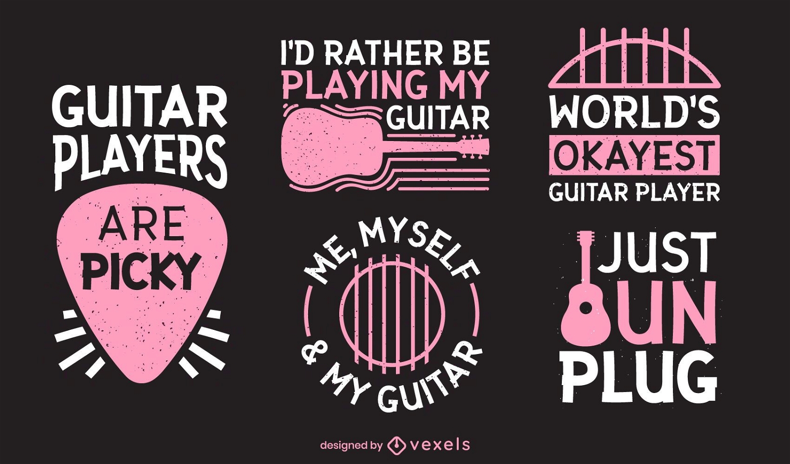 Funny guitar player lettering set
