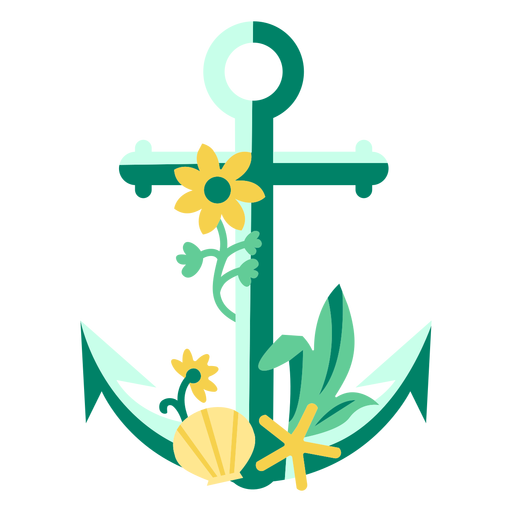 Anchor with natural elements semi flat PNG Design