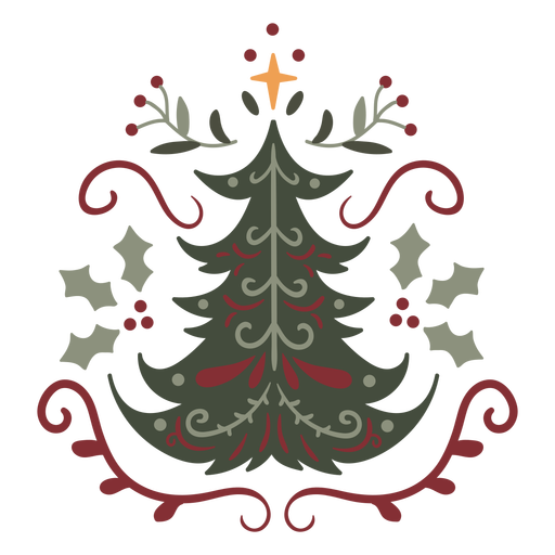 Árbol de navidad diseño ornamental semi plano. Diseño PNG