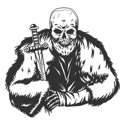 Esqueleto legal com capa e espada grunge