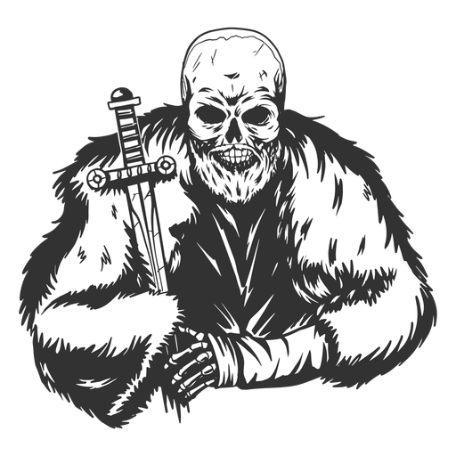 Cool Skeleton with cape and sword grunge PNG Design