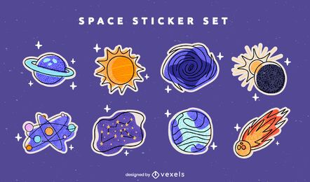 Space Planets Sticker Colorful Doodle Set Vector Download