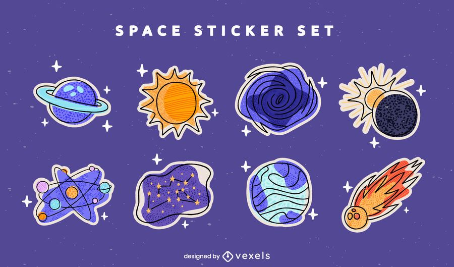 Space planets sticker colorful doodle set Space planets sticker colorful doodle set